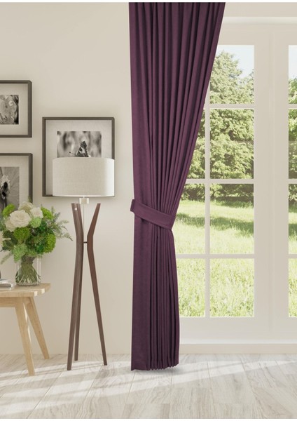 Petek Dokulu Kadife Dokuma Normal (1 x 2.5)Pileli Fon Perde (Mürdüm)