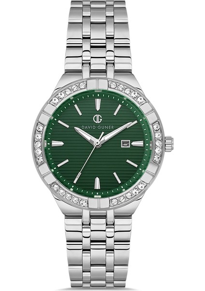 Davıd Guner Gümüş Kaplamalı Yeşil Kadranlı Kadın Kol Saati DG-8780LA-A10