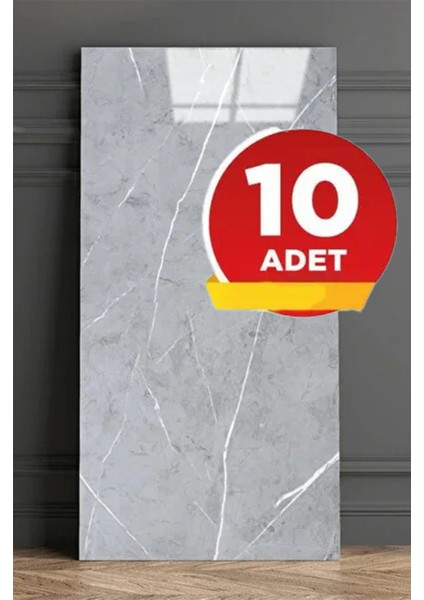 10 Adet 30X60 cm Açık Gri Mermer Desenli Kendinden Yapışkanlı Seramik Köpük Banyo Pvc Duvar PANELI-6034