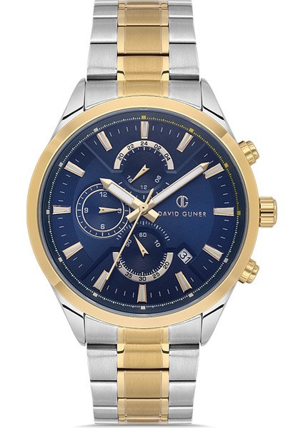 Davıd Guner Sarı Beyaz Kaplamalı Mavi Kadranlı Erkek Kol Saati DG-8720GA-D3