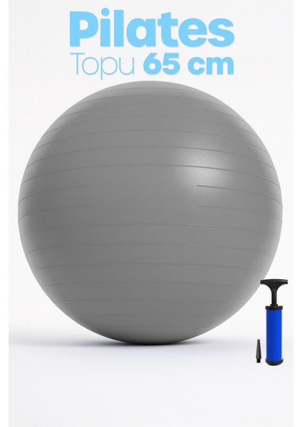 65 cm Pilates Topu ve Pompa Seti | 155-170 cm Boy Için Uygun Dayanıklı Anti-Slip Gri