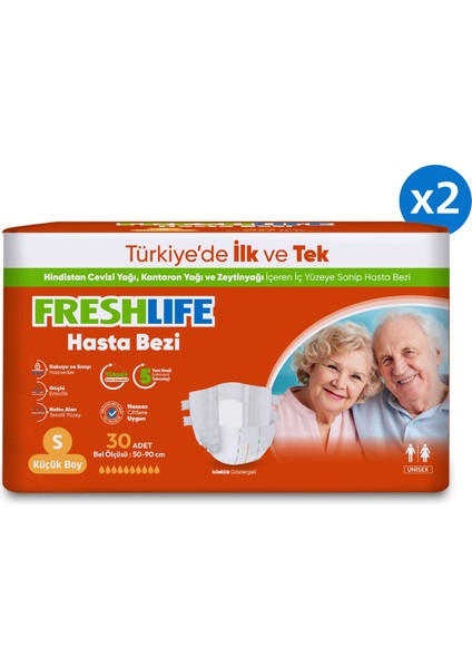 2'li Freshlife Small Yetişkin Hasta Bezi 30X2 (60 Adet) fiyatları