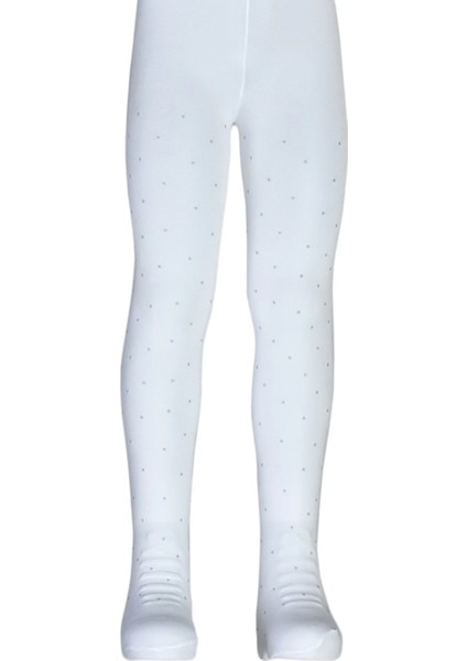 Ekru Simli Puanlı Kız Çocuk Muz Çorap