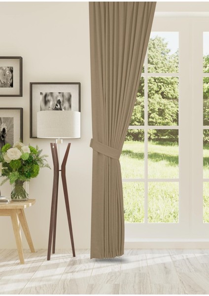 Petek Dokulu Kadife Dokuma Normal (1 x 2.5)Pileli Fon Perde (Bej)