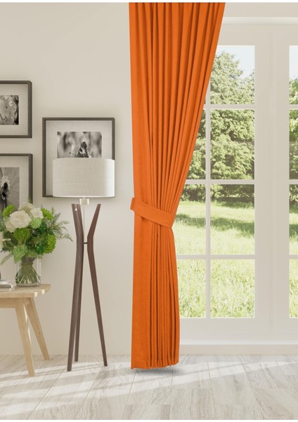 Petek Dokulu Kadife Dokuma Normal (1 x 2.5)Pileli Fon Perde (Oranj)
