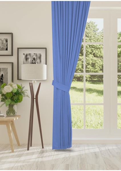 Petek Dokulu Kadife Dokuma Normal (1 x 2.5)Pileli Fon Perde (Indigo Mavi)