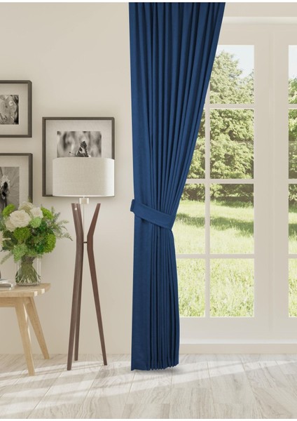 Petek Dokulu Kadife Dokuma Seyrek (1 x 2)Pileli Fon Perde (Lacivert)