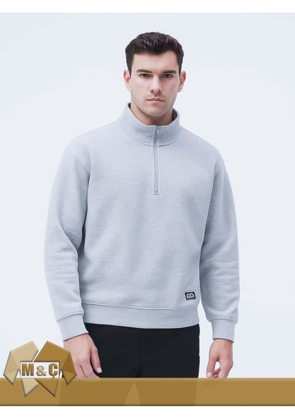 Boğazlı Fermuarlı Yaka Şardonlu 3 Ip Battal Sweatshirt Sıcak Tutar Rahat Kesim Kombin