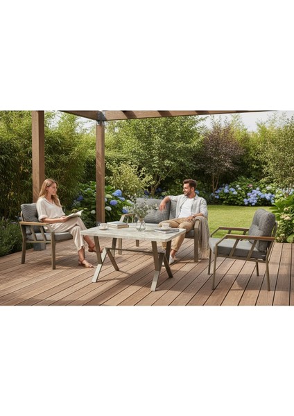 Nergiz Kapiçino 2 1 1 Mermer Masa Bahçe Balkon Mobilyası,KAZAYAKLI KUMAŞ