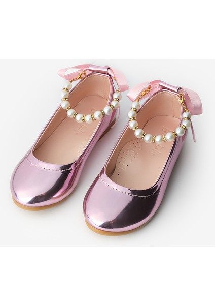 Pembe İncili Topuğu Fiyonklu Kız Çocuk Ayakkabı modelleri