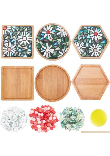 3 Stil Diy Mozaik Zanaat Seti Çiçek Mozaik Bambu Coaster El Yapımı Sanat Ev Dekorasyonu Için Set (Yurt Dışından)