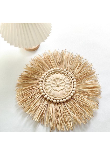 Boho El Yapımı Dokuma Saman Duvar Dekor Fas Ahşap Boncuklar Duvar Asılı Süsleme Yuvarlak Oturma Odası Için Ev Dekorasyon D (Yurt Dışından) fiyatları