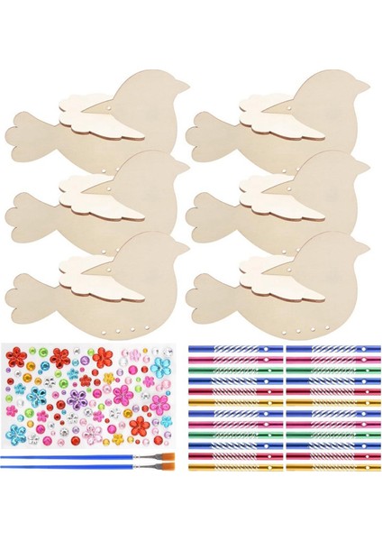 6 Paket 3D Kuş Rüzgar Zanaat Seti Çocuklar Için, Diy Boya ve Ahşap Hayvan El Sanatları Inşa Kızlar/erkekler Için Doğum Günü Set (Yurt Dışından)