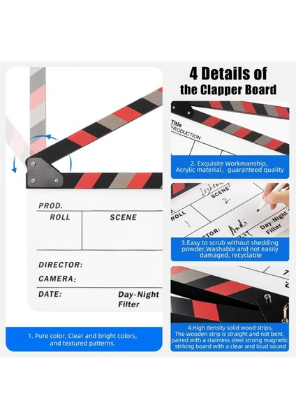 Clapperboard Akrilik Film Action Clap-Stick Director Film Clapboard, Film, Tv ve Video Productions White Için Ideal (Yurt Dışından) modelleri