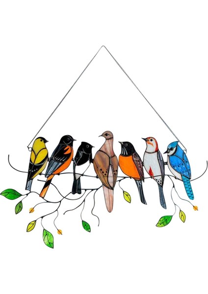 Bir Tel Üzerinde Çok Renkli Kuşlar Yüksek Lekeli Bahçe Suncatcher Kuşlar Askıda Şube Suncatchers Kolye Evi, B (Yurt Dışından)