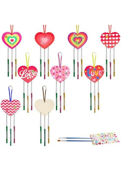 9 Paket Kalp Rüzgar Zil Sizi Kendi Aşk Yapıyor Rüzgar Çanları Diy Renkli Ahşap Zanaat B (Yurt Dışından)
