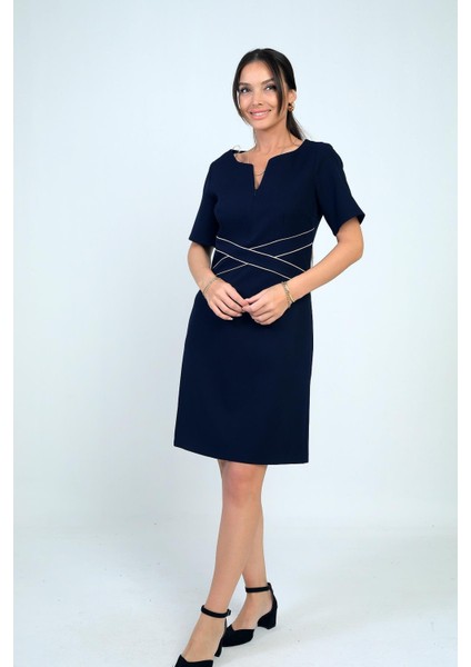 Kadın Kendinden Telalı Biyeli Önü Fermuar Detaylı Kısa Elbise modelleri