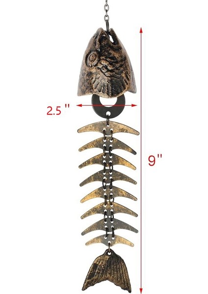 2pcs Balık Rüzgar Şimi, Balık Iskeleti Rüzgarchime, Balık Kemiği Dökme Demir Rüzgar Çanları Vintage Metal Rüzgar Çanları Açık Hava Yatıştırıcı (Yurt Dışından)