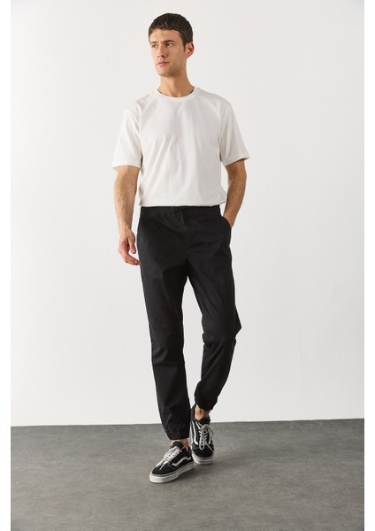 Simon Slim Fit Gabardin Jogger Pantolon-Siyah fırsatları