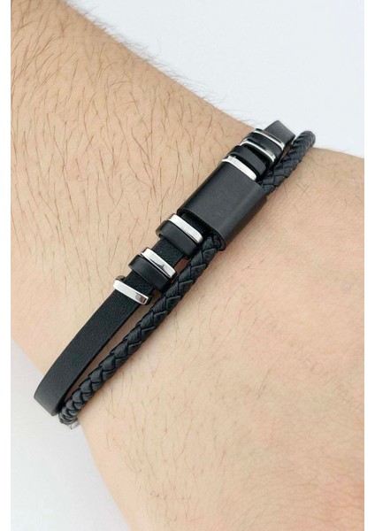 Erkek Bileklik 429, Deri Ve Paslanmaz Çelik fırsatları