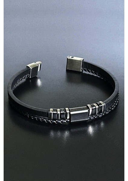 Erkek Bileklik 429, Deri Ve Paslanmaz Çelik