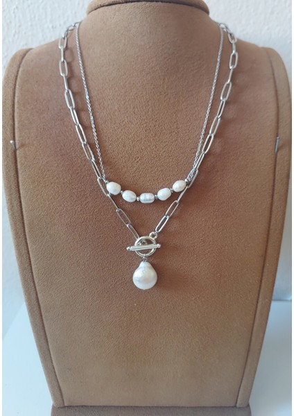 Ikili Doğal Barok Inci Kolye, Altın Renk Zincir fiyatları