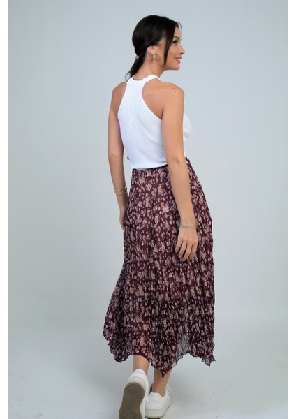 Kadın Beli Lastikli Astarlı Mini Çiçekli Midi Kraşlı Üçgen Etek fırsatları