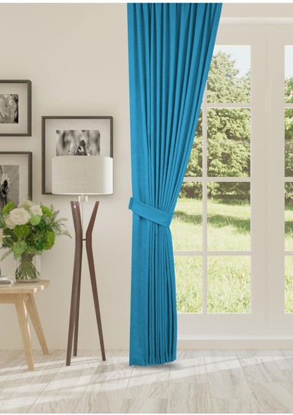 Petek Dokulu Kadife Dokuma Normal (1 x 2.5)Pileli Fon Perde (Petrol)