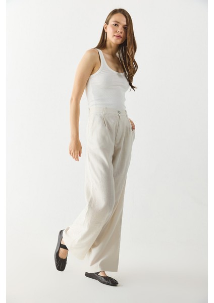 Chloe Wide Leg Keten Palazzo Pantolon-Ekru modelleri