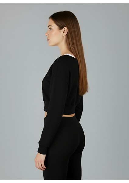 Askılı Modern Basic Omuzu Açık Siyah Sweatshirt | Reglan Kol Kesim fiyatları