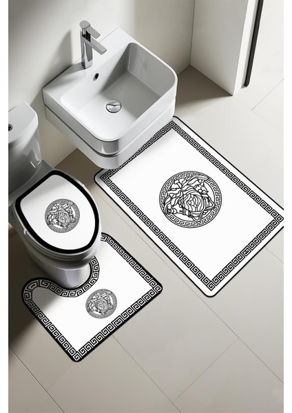 Modern Desenli 3'lü Banyo Paspas Takımı – Yıkanabilir Kaymaz Tabanlı Klozet Takımı KLZ0045