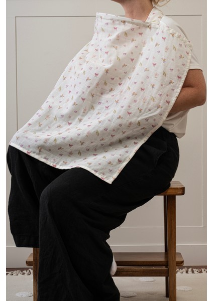 %100 Pamuk Müslin Emzirme Örtüsü - Büyülü Bahçe / Kelebek