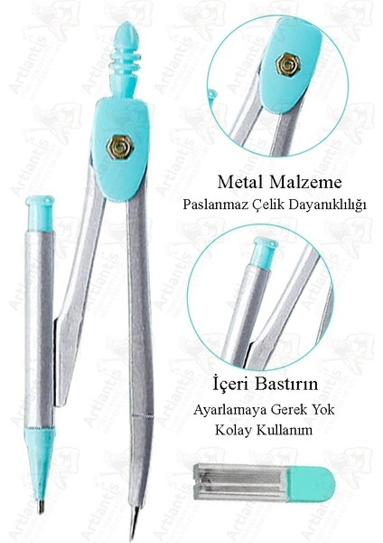 0.7 Uçlu Metal Pergel 1 Adet Fixpoint Kutulu Metal Pergel Versatil Uçlu Mekanik Kalem Basmalı Uçlu Pergel