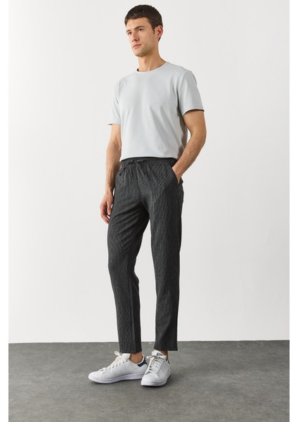 Alfred Beli Lastikli Kalın Çizgili Gofre Pantolon-Siyah Çizgili fiyatları