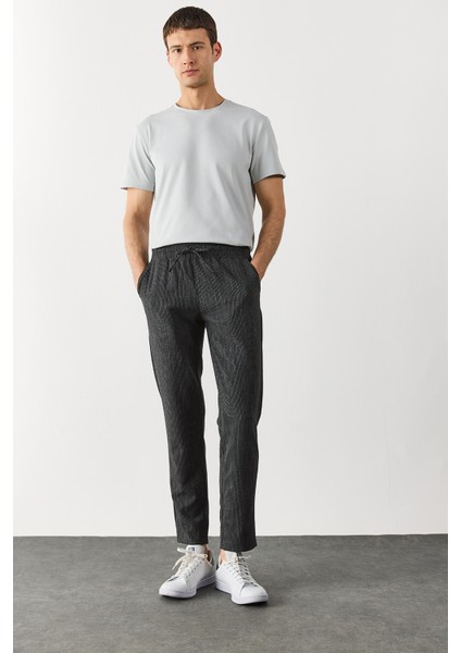 Alfred Beli Lastikli Kalın Çizgili Gofre Pantolon-Siyah Çizgili modelleri