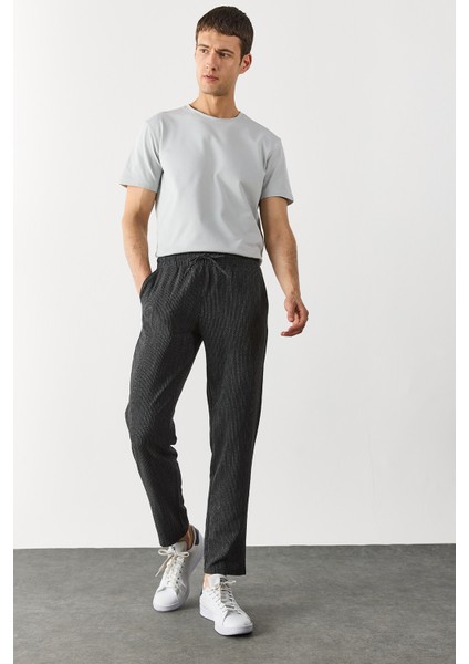 Alfred Beli Lastikli Kalın Çizgili Gofre Pantolon-Siyah Çizgili fırsatları