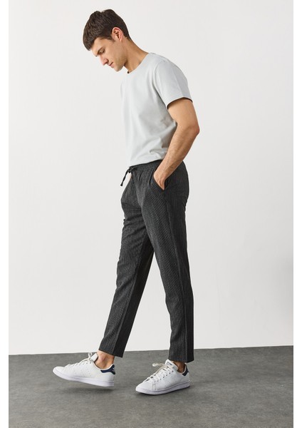 Alfred Beli Lastikli Kalın Çizgili Gofre Pantolon-Siyah Çizgili indirimleri
