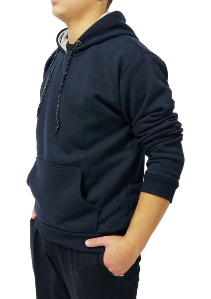 Lacivert Kapşonlu Kanguru Sweatshirt