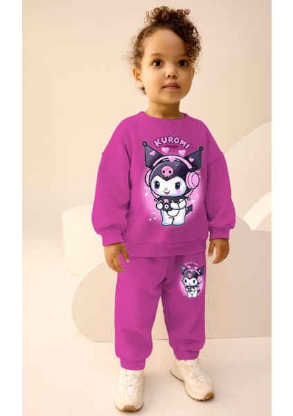 Barbosa Kuromi Baskılı Şardonsuz Sweatshırt Eşortman 2'li Kız Çoçuk Takım