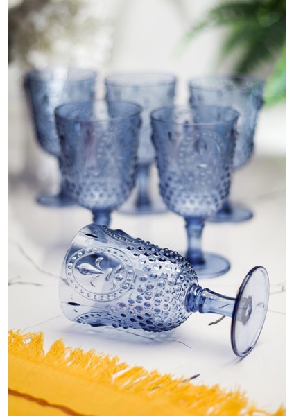 Akrilik Lacivert 6'lı Kadeh & Su Meşrubat Kahve Yanı Bardağı 450 ml ( Cam Değildir )