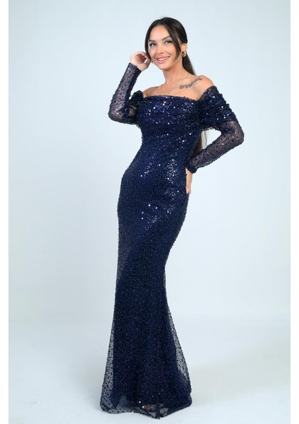 Kadın Uzun Kollu Pulpayet Göğüs Drapeli Astarlı Tasarım Elbise fiyatları