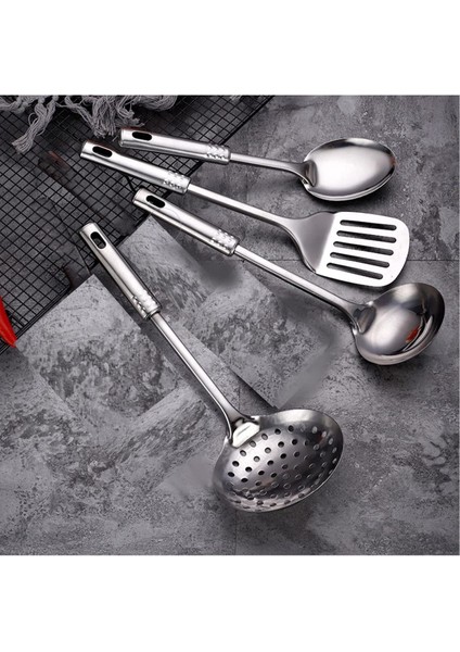 4 Parça Çelik Mutfak Servis Seti Kepçe Kevgir Spatula Kaşık Takımı Çeyiz Seti