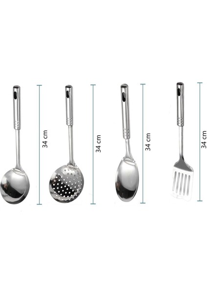 4 Parça Çelik Mutfak Servis Seti Kepçe Kevgir Spatula Kaşık Takımı Çeyiz Seti modelleri