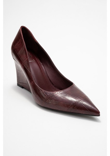 Puera Bordo Baskı Sivri Burunlu Kadın Dolgu Topuklu Ayakkabı modelleri