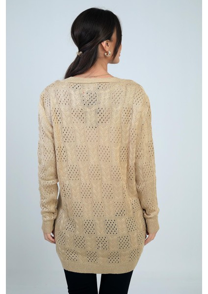 Kadın V Yaka Önü Düğmeli Rahat Kalıp Merserize Hırka fırsatları