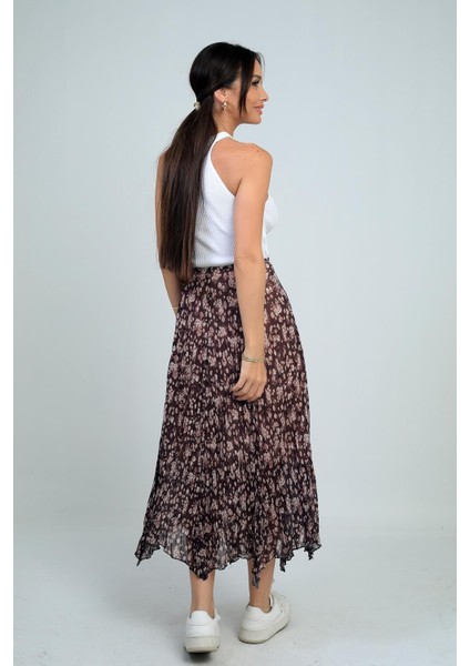 Kadın Beli Lastikli Astarlı Mini Çiçekli Midi Kraşlı Üçgen Etek fırsatları