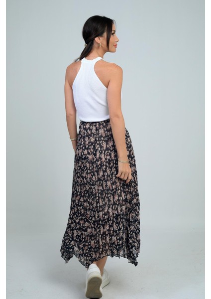 Kadın Beli Lastikli Astarlı Mini Çiçekli Midi Kraşlı Üçgen Etek fırsatları