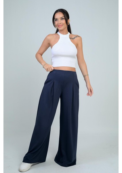Kadın Beli Lastikli Cepli Önü Pileli Bol Paça Osyho Pantolon modelleri