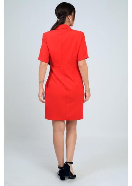 Kadın Şal Yaka Toka Detaylı Vatkalı Kısa Krep Elbise fırsatları