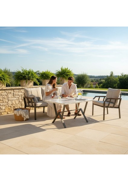 Nergiz Kapiçino Metal 3 1 1 Masa Bahçe Balkon Mobilyası,Krem modelleri